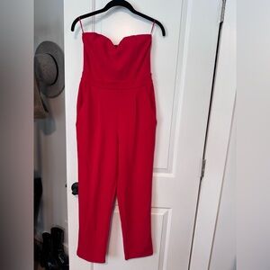 Express Red Strapless Jumpsuit with Sweetheart Neckline
